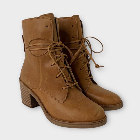 UGG Oriana Leather Lace-up Block Heel Boot Size 6.5 - Picture 1 of 14